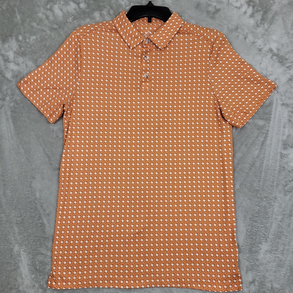 Burlebo Men's Small Performance Golf Polo Burnt Orange Geometric Texas Print